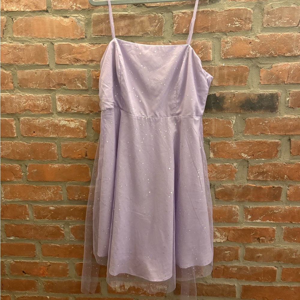 JJs House Lilac Sparkle Tulle Spaghetti-Strap Dress